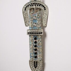 Rare DNA Rhinestone Belt Glow in the‎ Dark Leather Silver Platinum Size Large L
